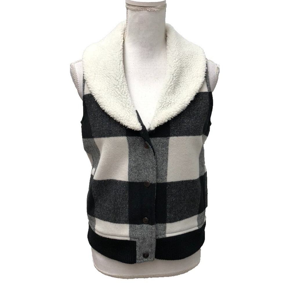 Marine Layer Wool Vest Fleece Lined Womens Small Plaid Cottagecore Cabin